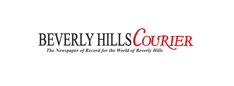 Beverly Hills Courier" logo with the tagline "The Newspaper of Record for the World of Beverly Hills" on a white background, featuring coverage of local events including the Jewish youth program.